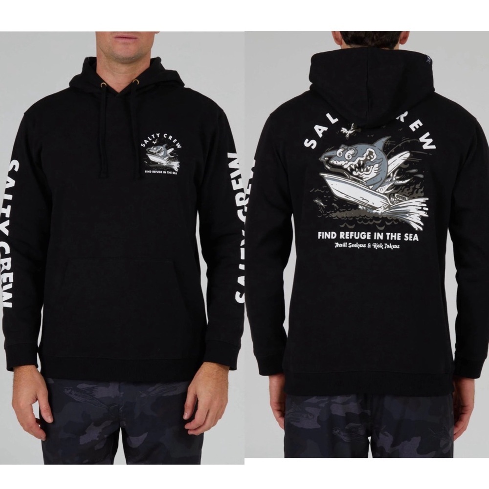 Salty Crew Hot Rod Shark Hood Fleece Black White